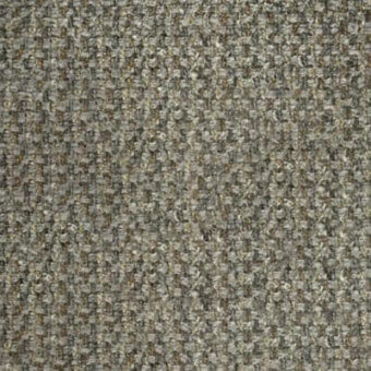 Woven fabric sample, muted gray and beige tweed, dense irregular texture with subtle gold highlights, matte finish, pacini & cappellini branding.